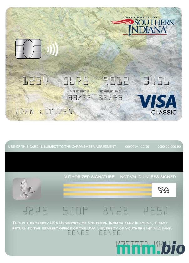USA University of Southern Indiana bank visa klasyczny karta przykład w formacie PSD